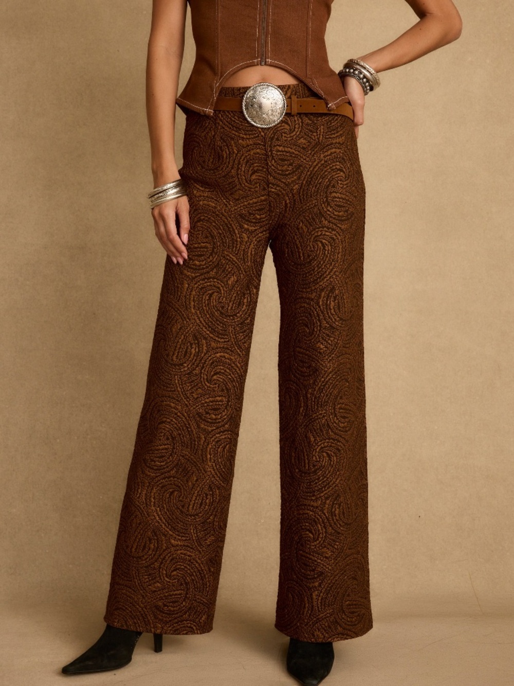 12th Tribe Milan Cognac Swirl Wide Leg Trouser Size MM